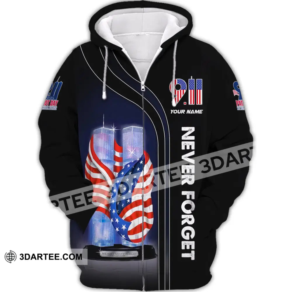 Unisex Shirt Custom Name Never Forget Firefighter Memorial 911 Zipper Hoodie / S T-Shirt