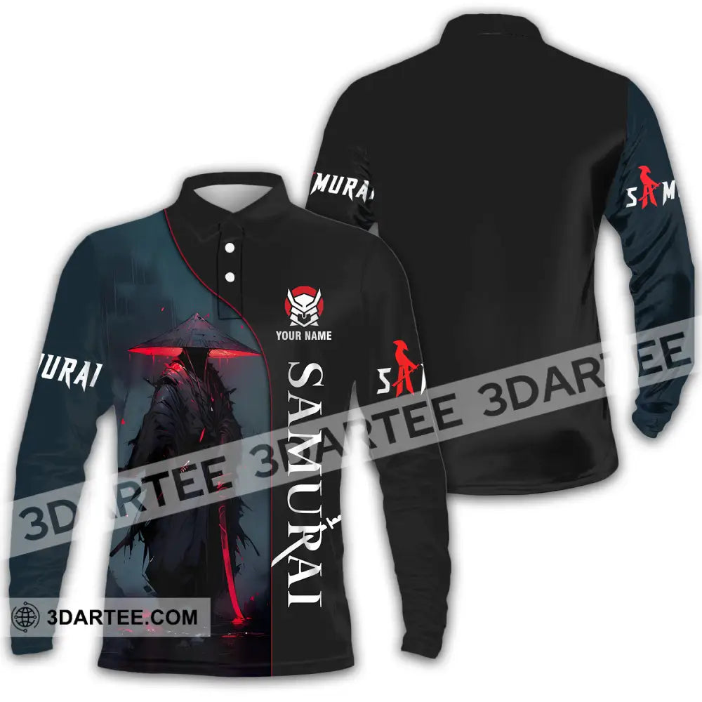 Unisex Shirt - Custom Name Night Samurai Long Sleeve Polo / S T-Shirt