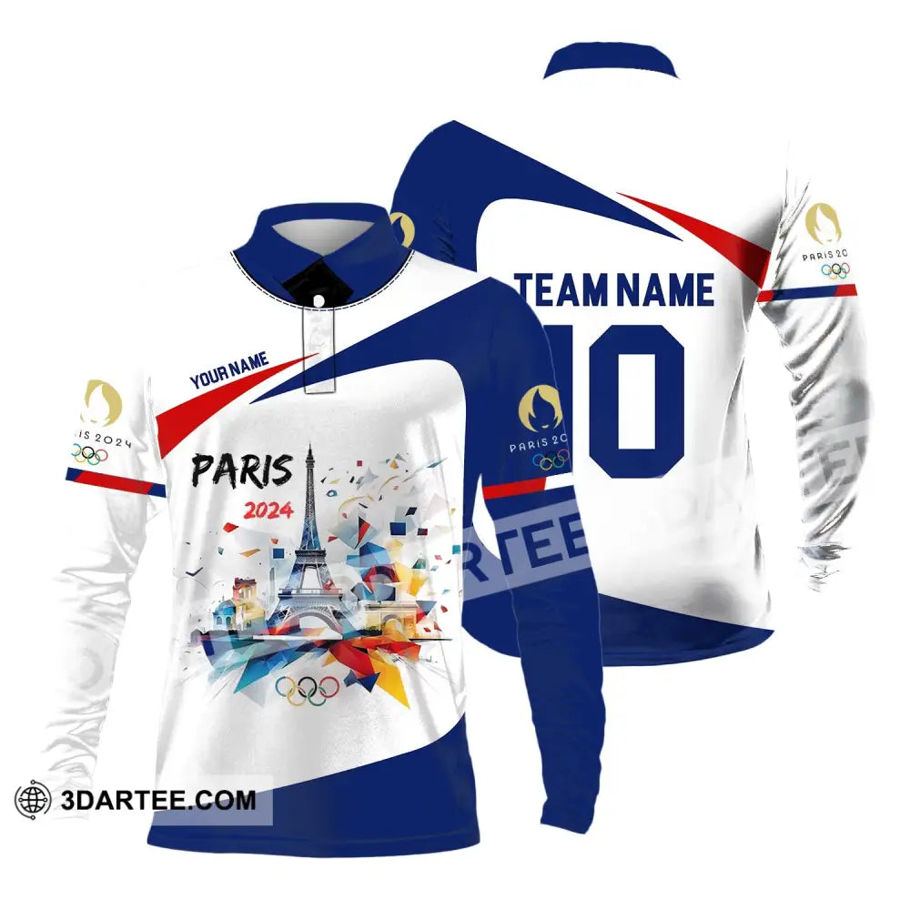 Unisex Shirt - Custom Name Number And Team Olympic Paris 2024 Sport Long Sleeve Polo / S T-Shirt