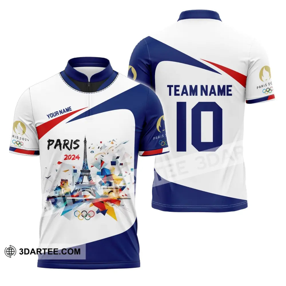 Unisex Shirt - Custom Name Number And Team Olympic Paris 2024 Sport Zipper Polo / S T-Shirt