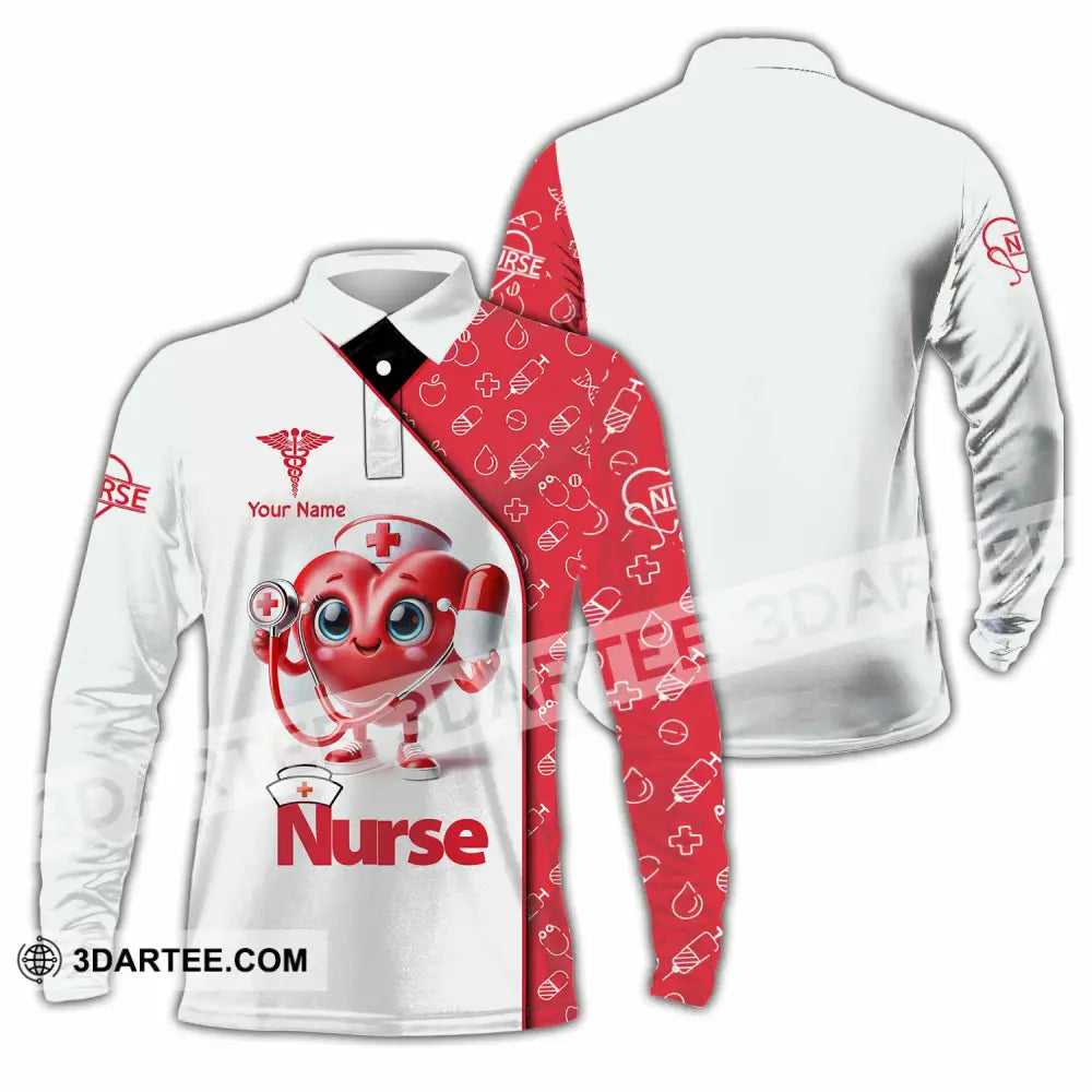 Unisex Shirt Custom Name Nurse T-Shirt Long Sleeve Polo / S T-Shirt