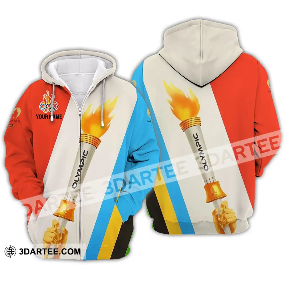 Unisex Shirt - Custom Name Olympic 2024 Sport Classic Fire Zipper Hoodie / S T-Shirt