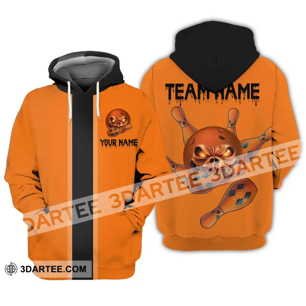 Unisex Shirt - Custom Name Orange Skull Bowling Hoodie / S T-Shirt