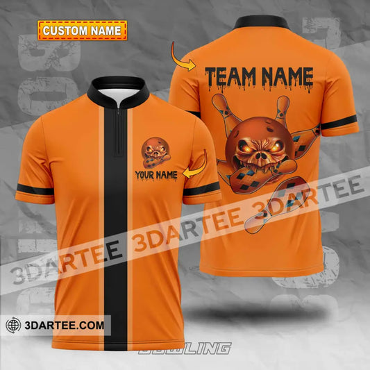 Unisex Shirt - Custom Name Orange Skull Bowling T-Shirt