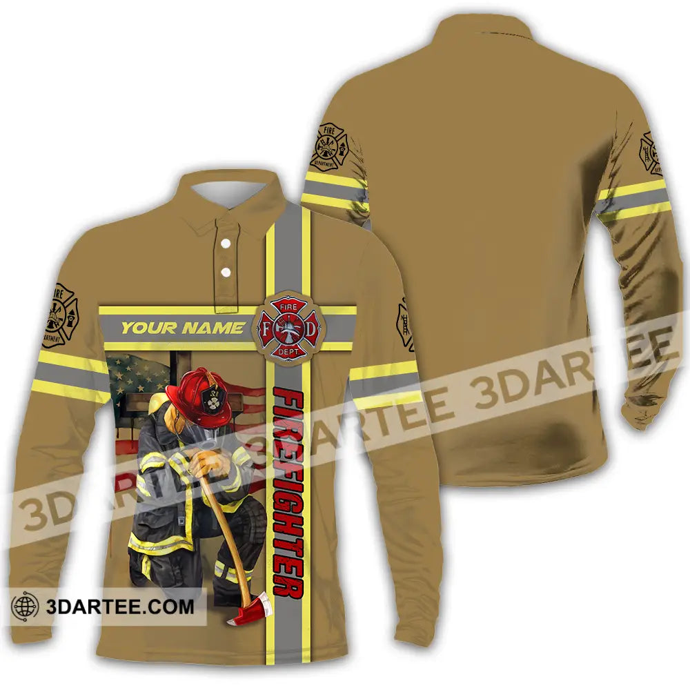 Unisex Shirt - Custom Name Patriot Day 911 Firefighter Long Sleeve Polo / S T-Shirt