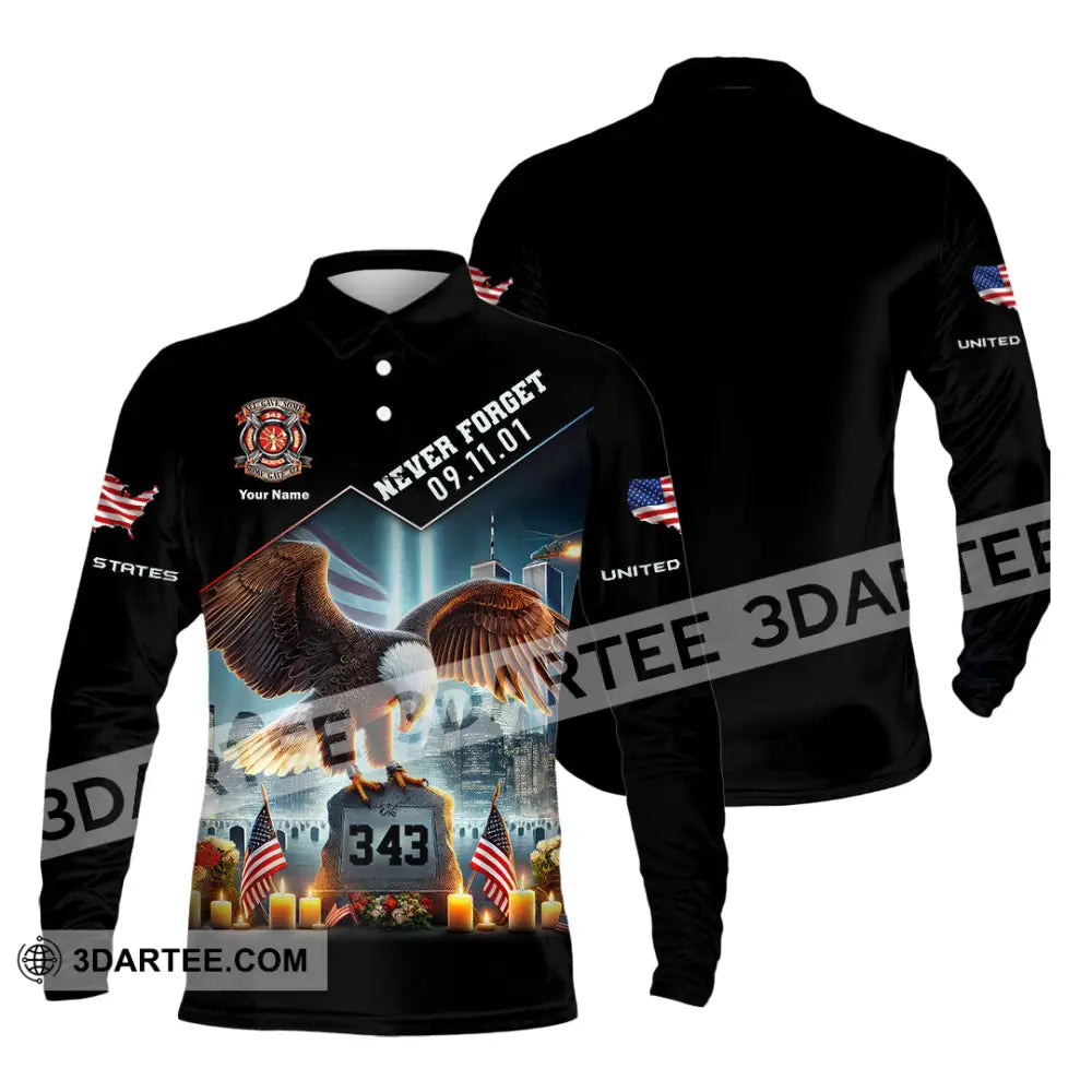 Unisex Shirt Custom Name Patriot Day 911 Memorial Firefighter Long Sleeve Polo / S T-Shirt