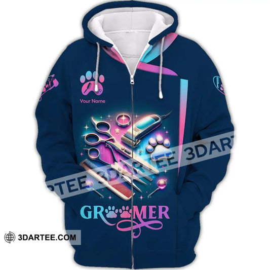 Unisex Shirt Custom Name Pet Groomer Care Shop T-Shirt Gift For Zipper Hoodie / S