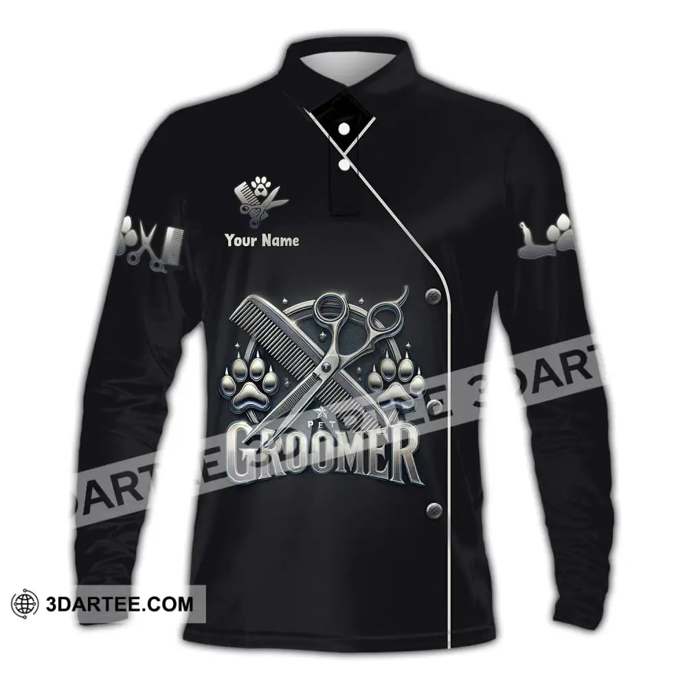 Unisex Shirt Custom Name Pet Grooming Groomer Polo Long Sleeve Gift / S T-Shirt