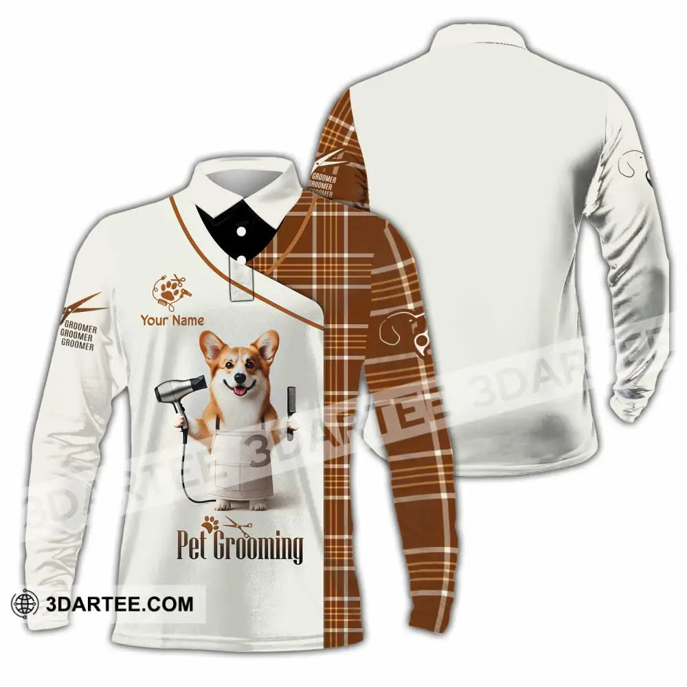 Unisex Shirt Custom Name Pet Grooming Shop T-Shirt Long Sleeve Polo / S T-Shirt