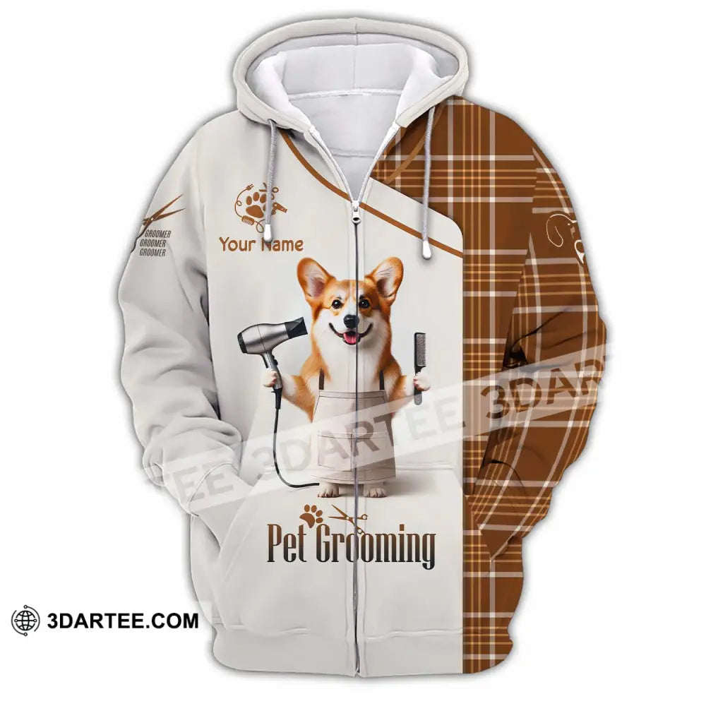 Unisex Shirt Custom Name Pet Grooming Shop T-Shirt Zipper Hoodie / S T-Shirt