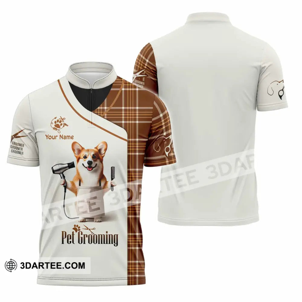 Unisex Shirt Custom Name Pet Grooming Shop T-Shirt Zipper Polo / S T-Shirt