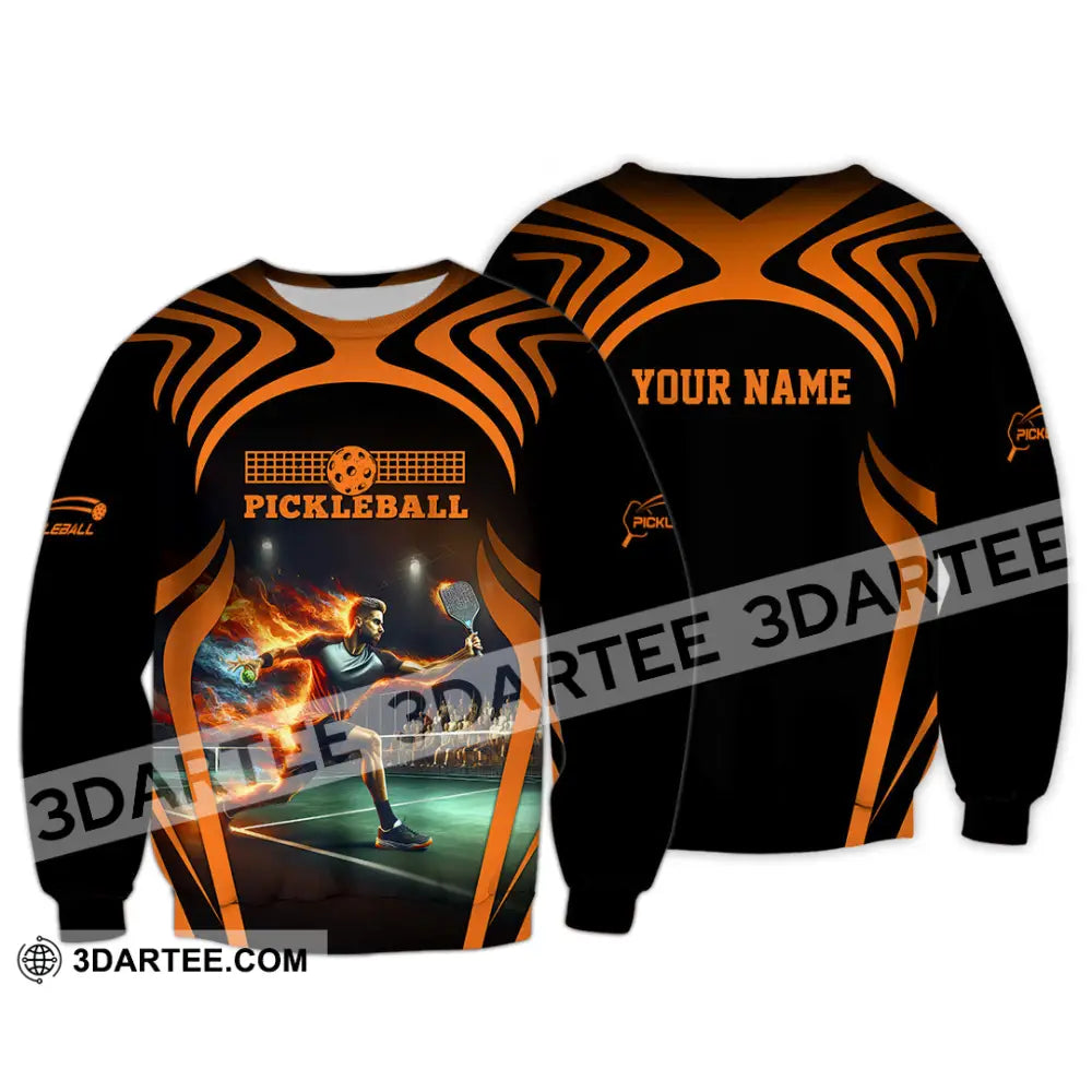 Unisex Shirt - Custom Name Pickleball Fire Playing Long Sleeve / S T-Shirt