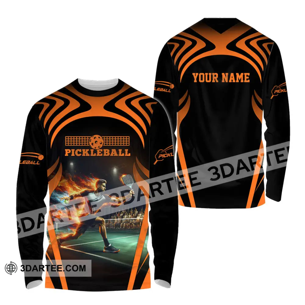 Unisex Shirt - Custom Name Pickleball Fire Playing Long Sleeve / S T-Shirt