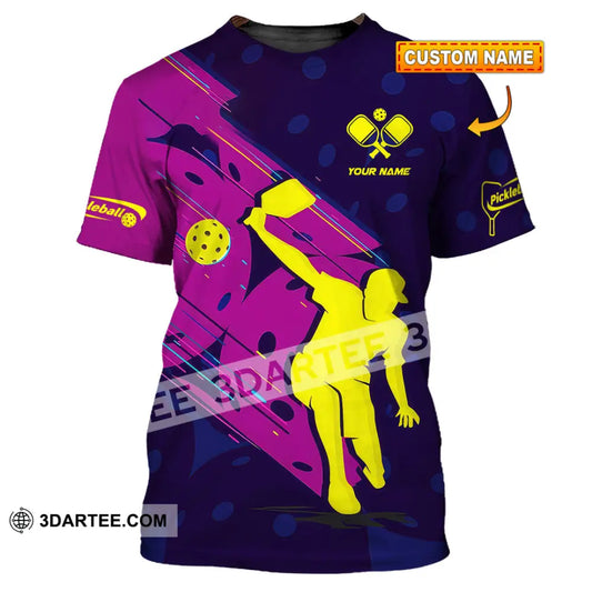 Unisex Shirt - Custom Name Pickleball Purple Yellow T-Shirt