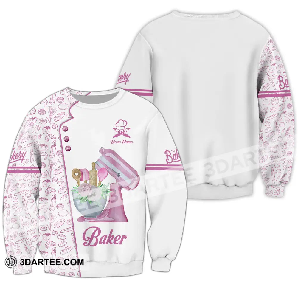 Unisex Shirt - Custom Name Pink Baker Shirt - Long Sleeve / S - T-shirt