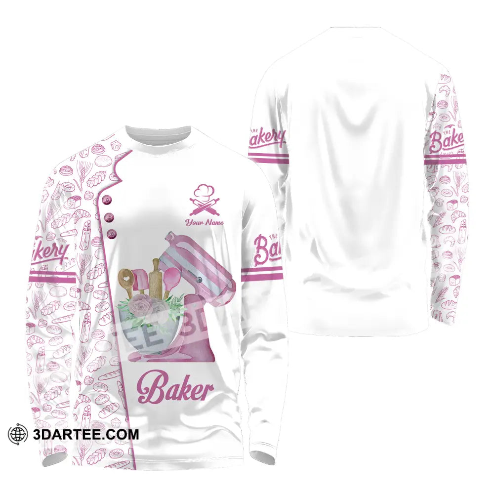 Unisex Shirt - Custom Name Pink Baker Shirt - Long Sleeve Shirt / S - T-shirt