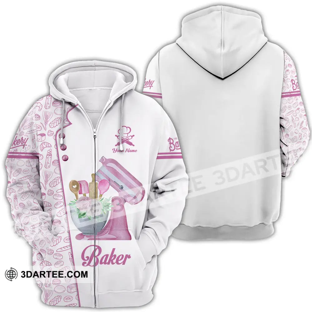 Unisex Shirt - Custom Name Pink Baker Shirt - Zipper Hoodie / S - T-shirt