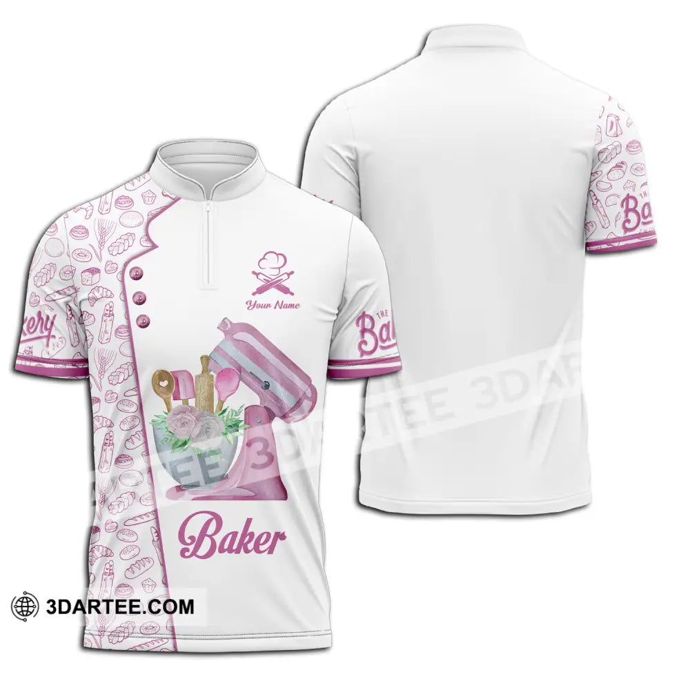 Unisex Shirt - Custom Name Pink Baker Shirt - Zipper Polo Shirt / S - T-shirt