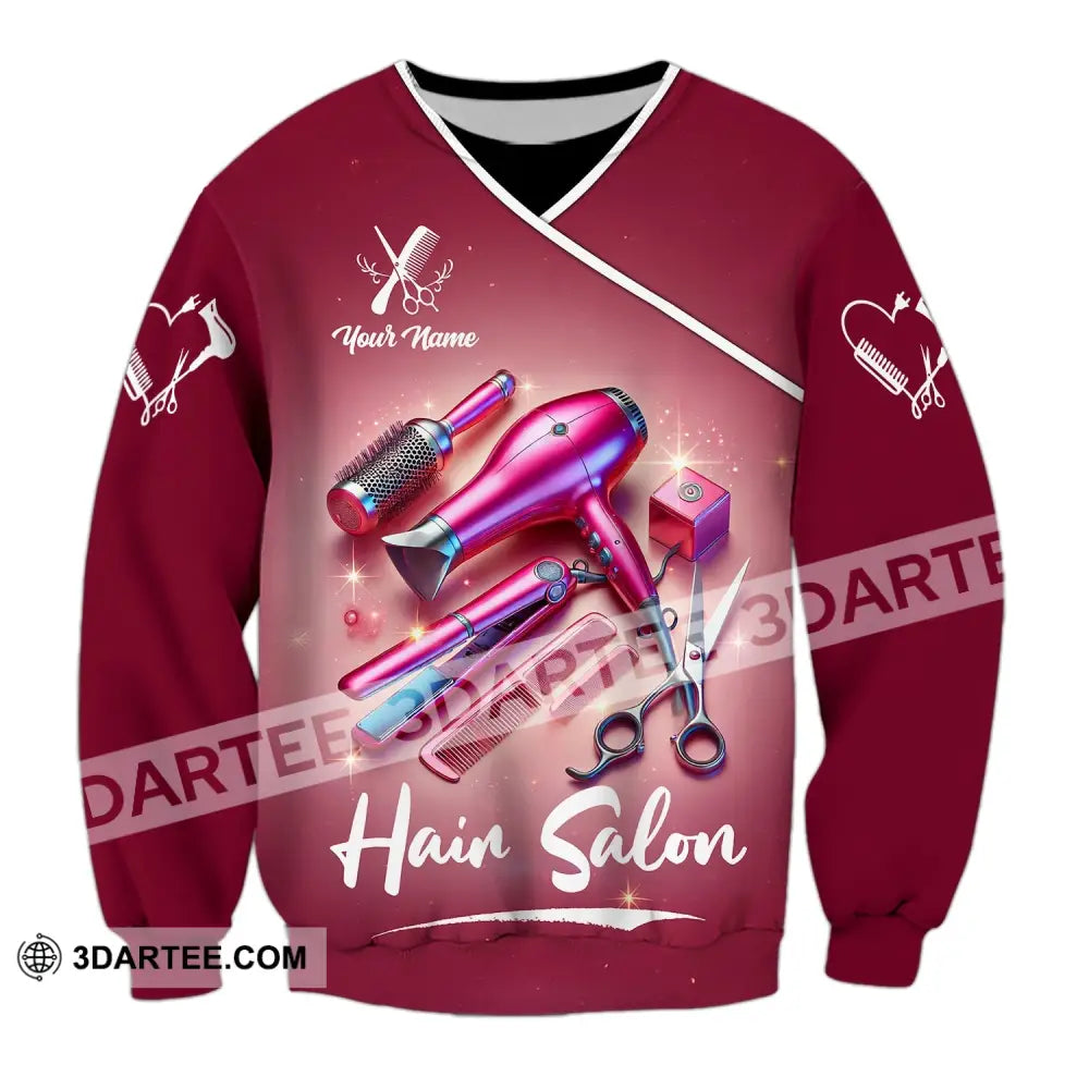 Unisex Shirt - Custom Name Pink Hair Salon Long Sleeve / S T-Shirt