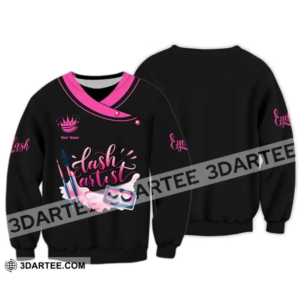 Unisex Shirt - Custom Name Pink Lash Artist Long Sleeve / S T-Shirt