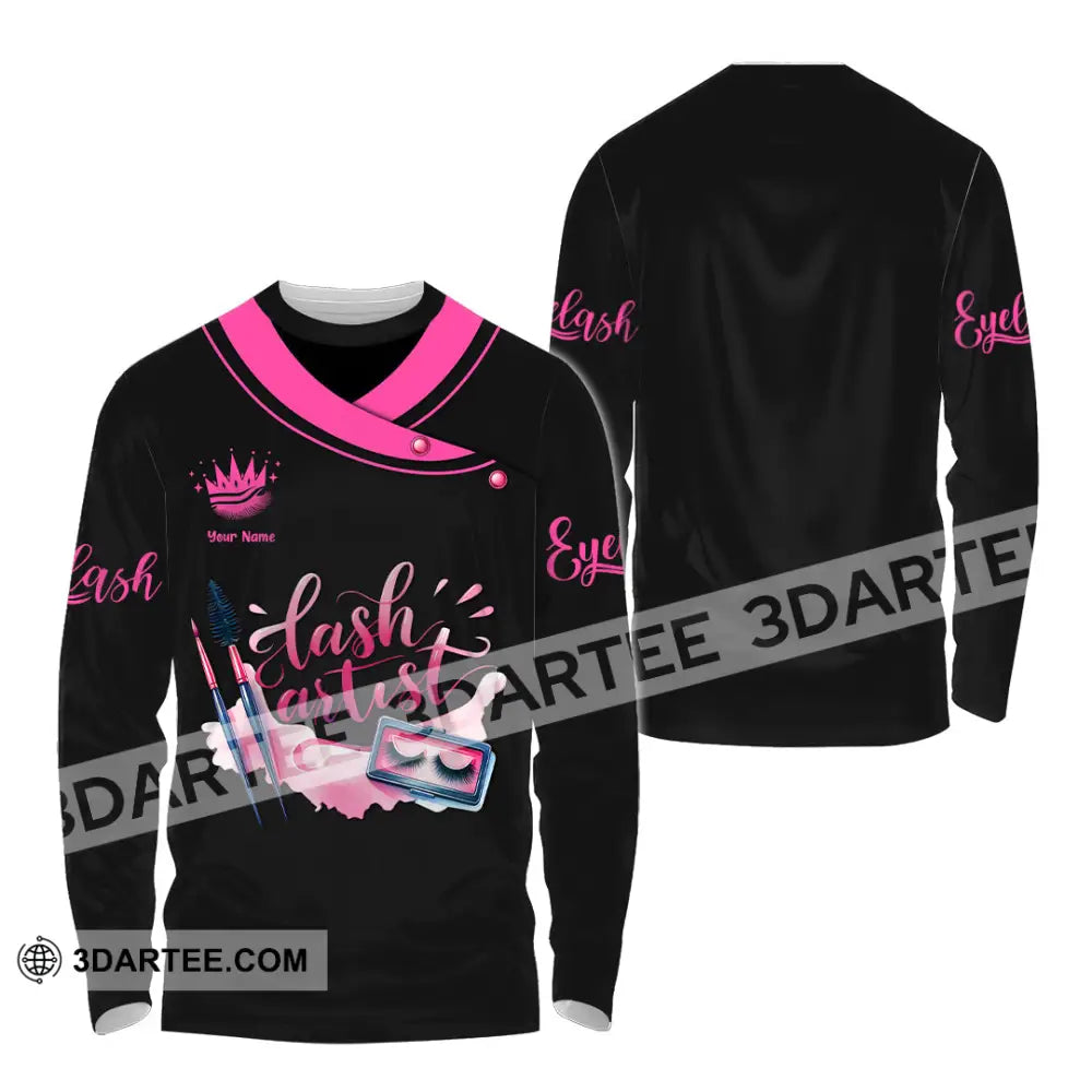 Unisex Shirt - Custom Name Pink Lash Artist Long Sleeve / S T-Shirt