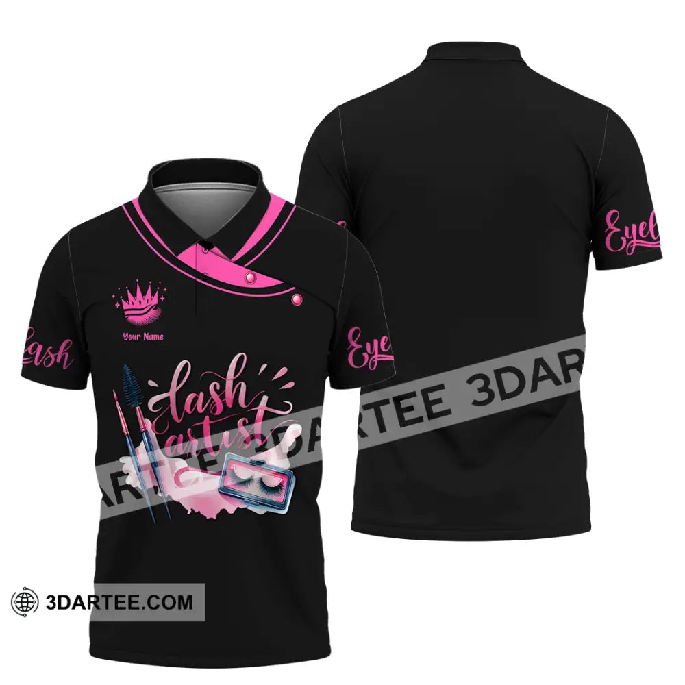 Unisex Shirt - Custom Name Pink Lash Artist Polo / S T-Shirt