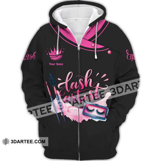 Unisex Shirt - Custom Name Pink Lash Artist Zipper Hoodie / S T-Shirt