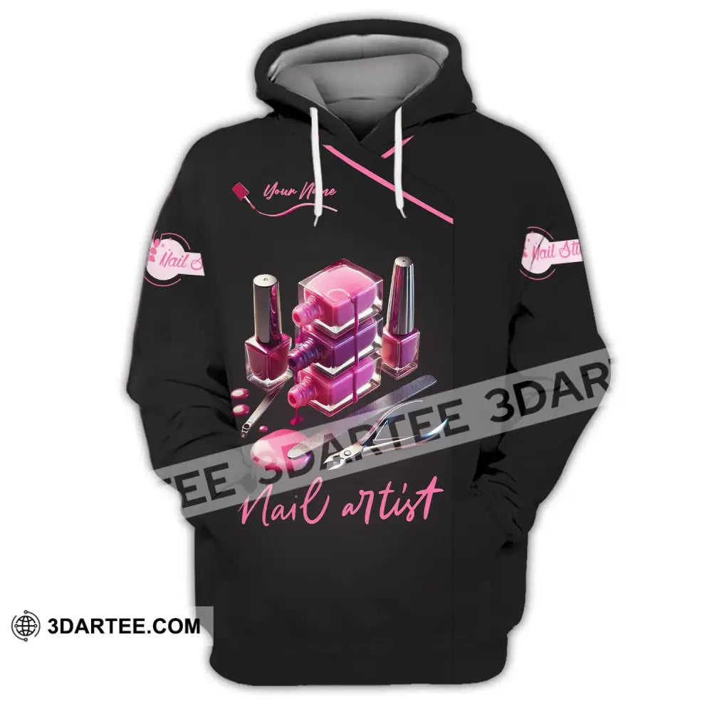 Unisex Shirt - Custom Name Pink Nail Artist Hoodie / S T-Shirt