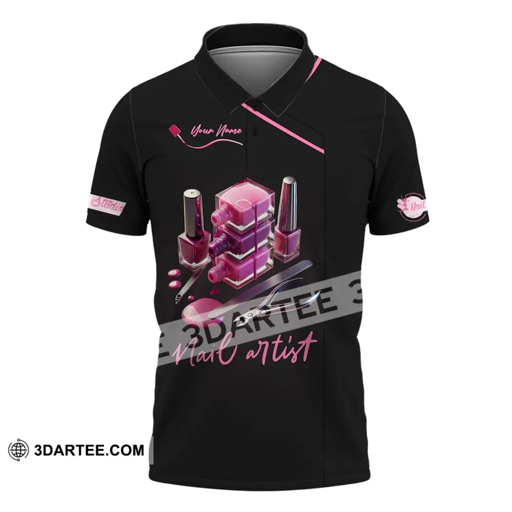 Unisex Shirt - Custom Name Pink Nail Artist Polo / S T-Shirt