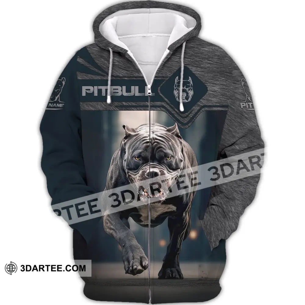 Unisex Shirt Custom Name Pitbull T-Shirt For Dog Lovers Zipper Hoodie / S