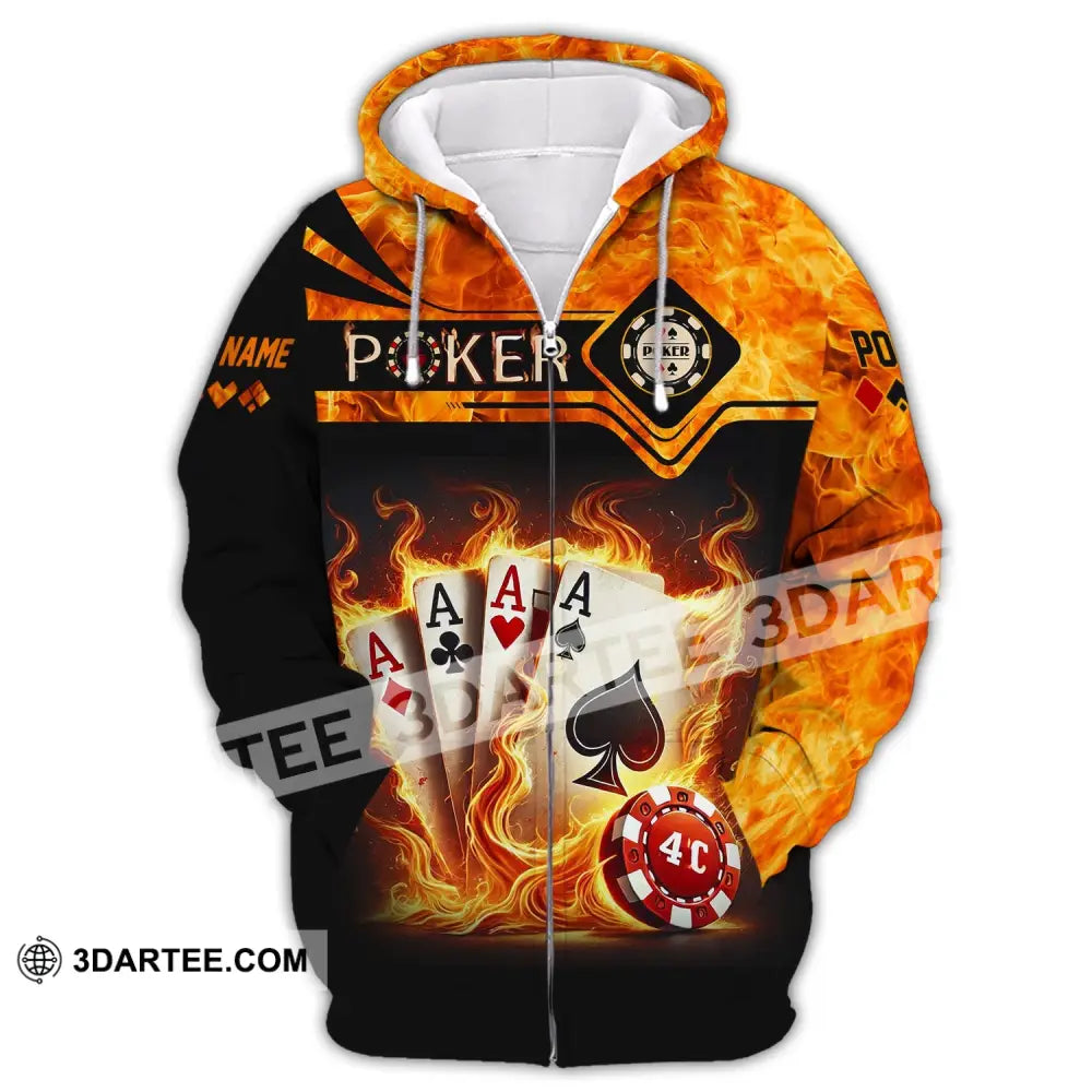 Unisex Shirt Custom Name Poker Casino Hoodie Polo Long Sleeve Zipper / S T-Shirt