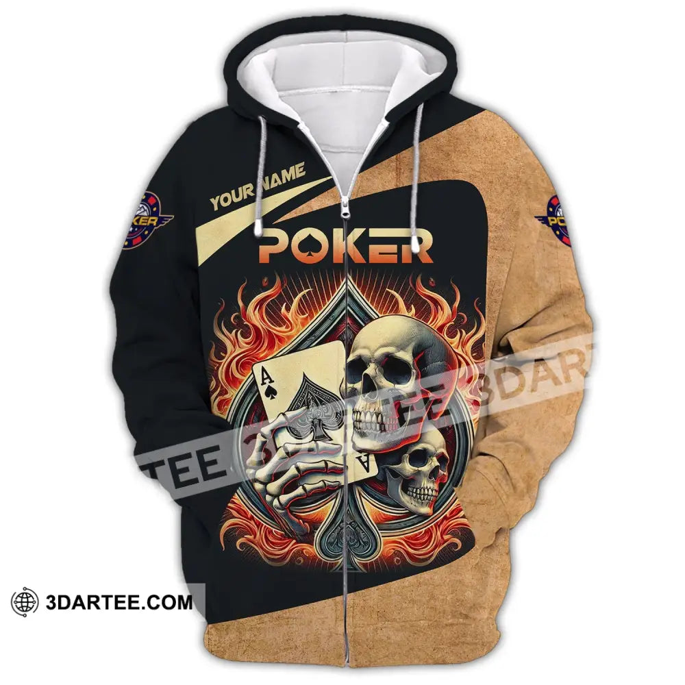 Unisex Shirt Custom Name Poker Casino Hoodie Polo Long Sleeve Zipper / S T-Shirt