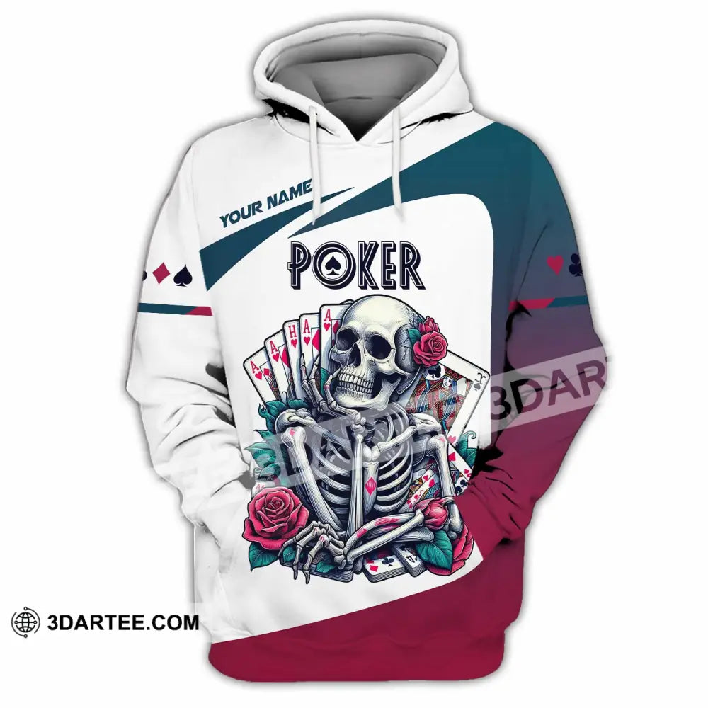 Unisex Shirt Custom Name Poker Skull Hoodie Polo Long Sleeve / S T-Shirt