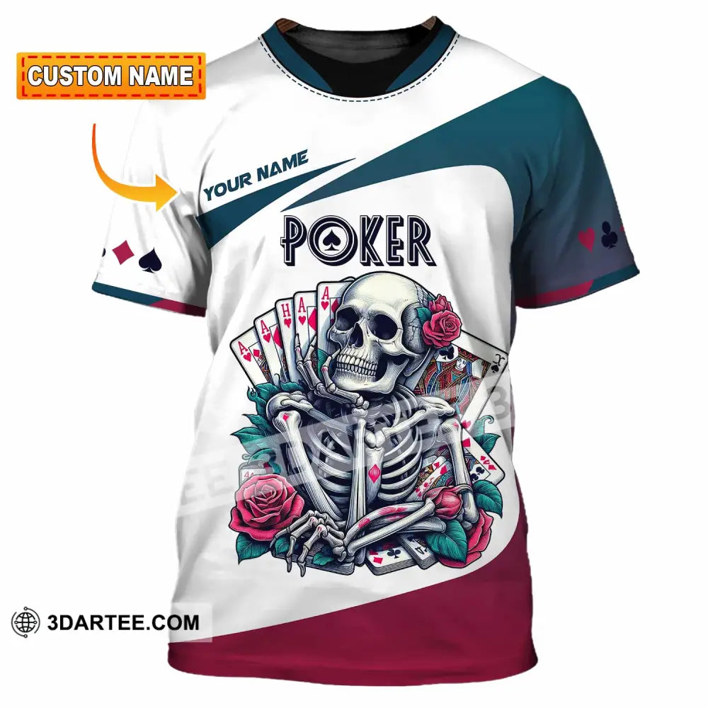 Unisex Shirt Custom Name Poker Skull Hoodie Polo Long Sleeve T-Shirt