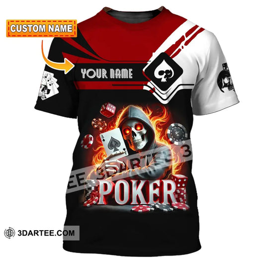 Unisex Shirt Custom Name Poker Skull Hoodie Polo Long Sleeve T-Shirt