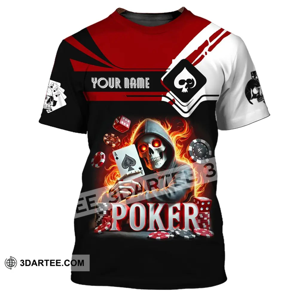 Unisex Shirt Custom Name Poker Skull Hoodie Polo Long Sleeve T-Shirt / S T-Shirt