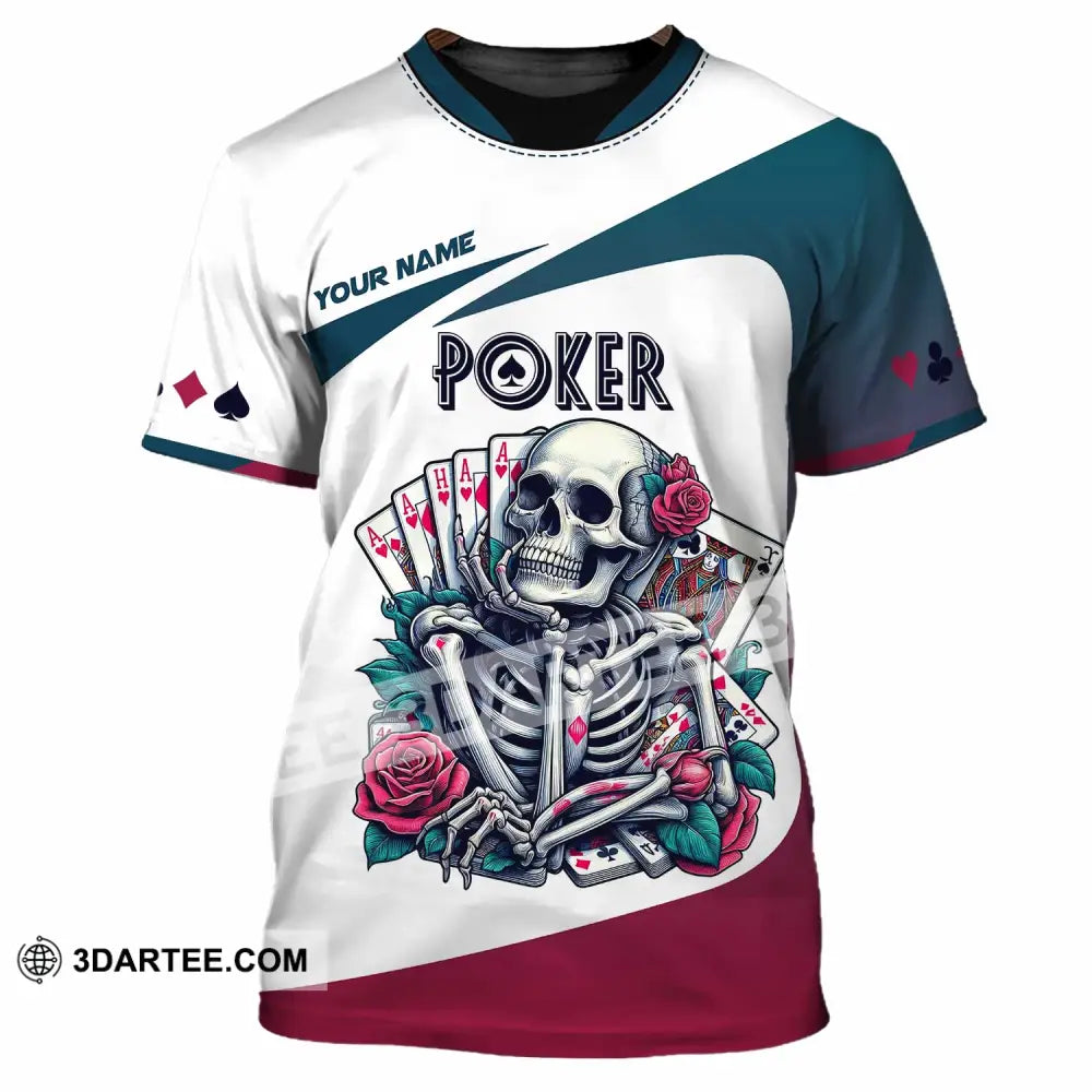 Unisex Shirt Custom Name Poker Skull Hoodie Polo Long Sleeve T-Shirt / S T-Shirt