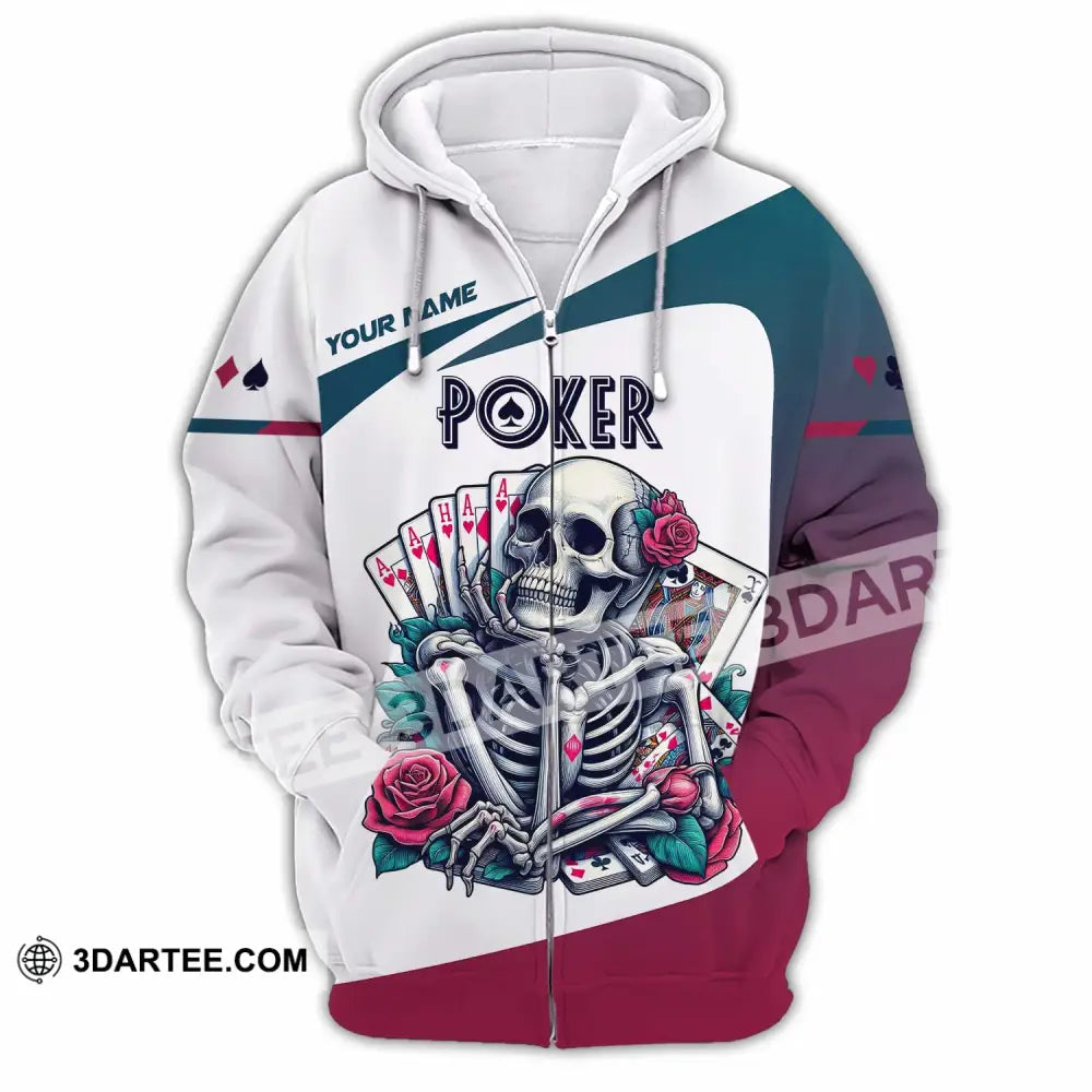 Unisex Shirt Custom Name Poker Skull Hoodie Polo Long Sleeve Zipper / S T-Shirt