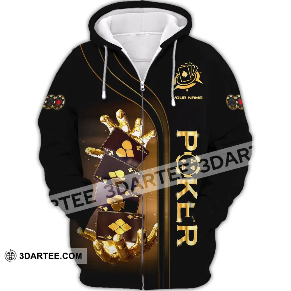 Unisex Shirt Custom Name Poker T-Shirt Gold Gift Zipper Hoodie / S