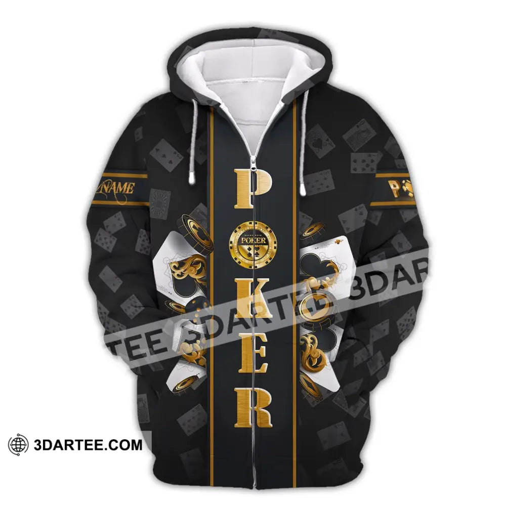 Unisex Shirt Custom Name Poker T-Shirt Golden Casino Gift Zipper Hoodie / S