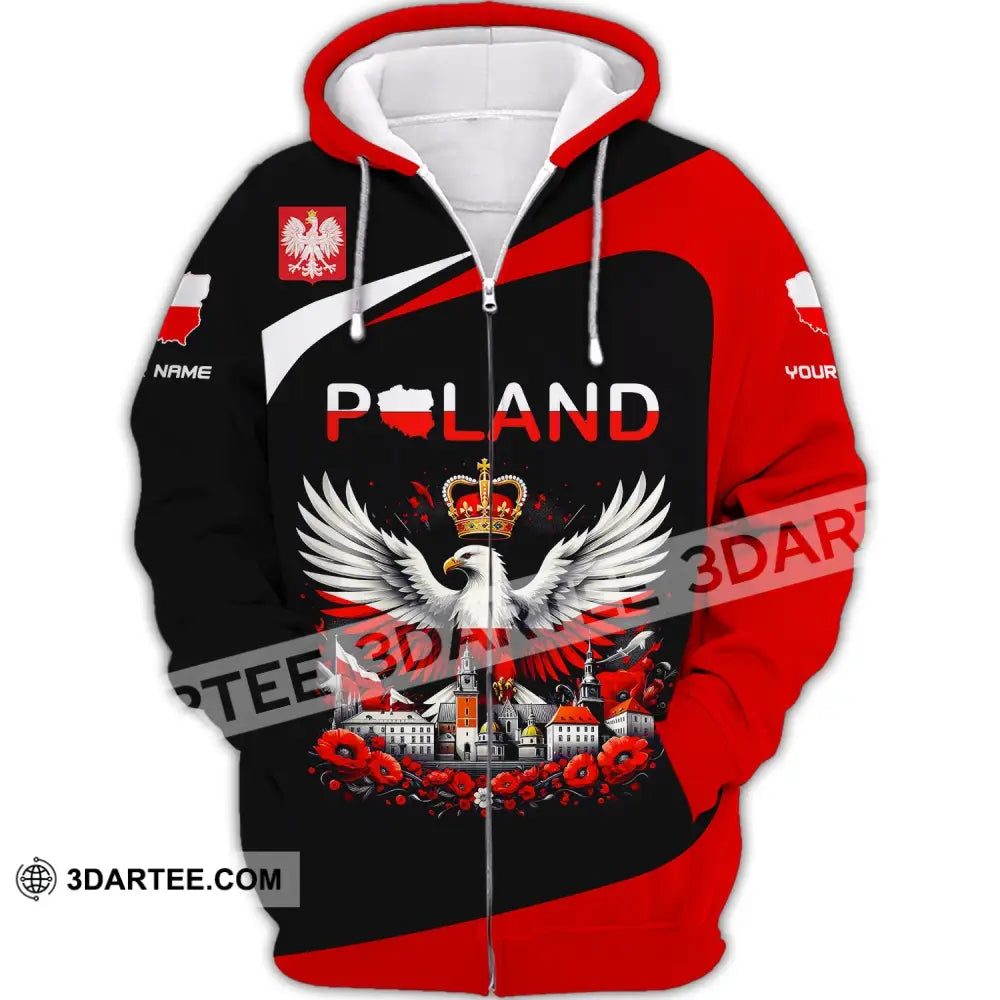 Unisex Shirt Custom Name Poland Long Sleeve Polo Lover Gift Zipper Hoodie / S T-Shirt