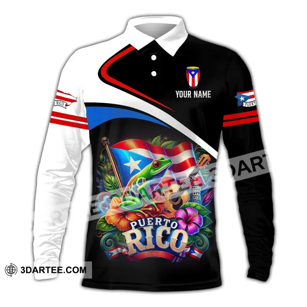 Unisex Shirt - Custom Name Puerto Rico Long Sleeve Polo / S T-Shirt