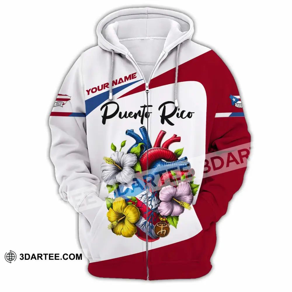 Unisex Shirt Custom Name Puerto Rico Lover Gift Zipper Hoodie / S T-Shirt