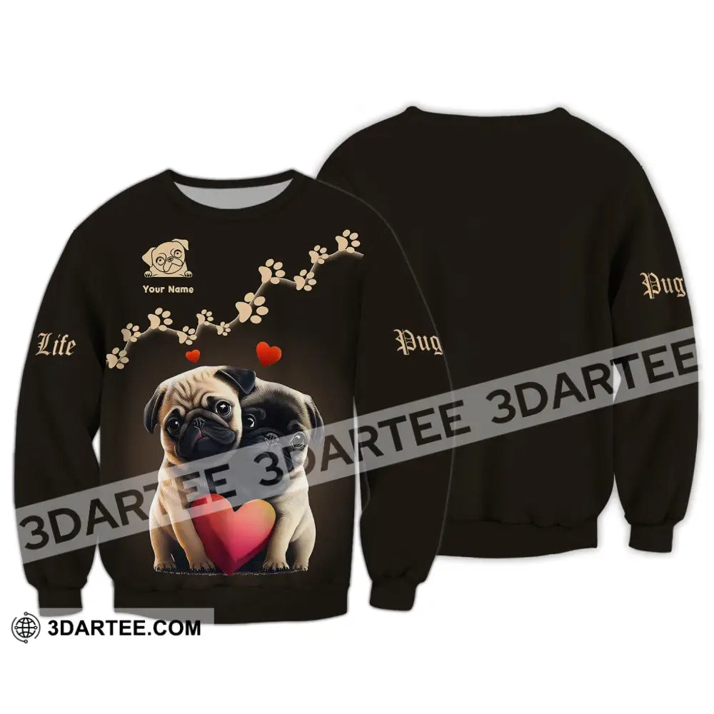 Unisex Shirt Custom Name Pug T-Shirt Hoodie For Lovers Long Sleeve / S