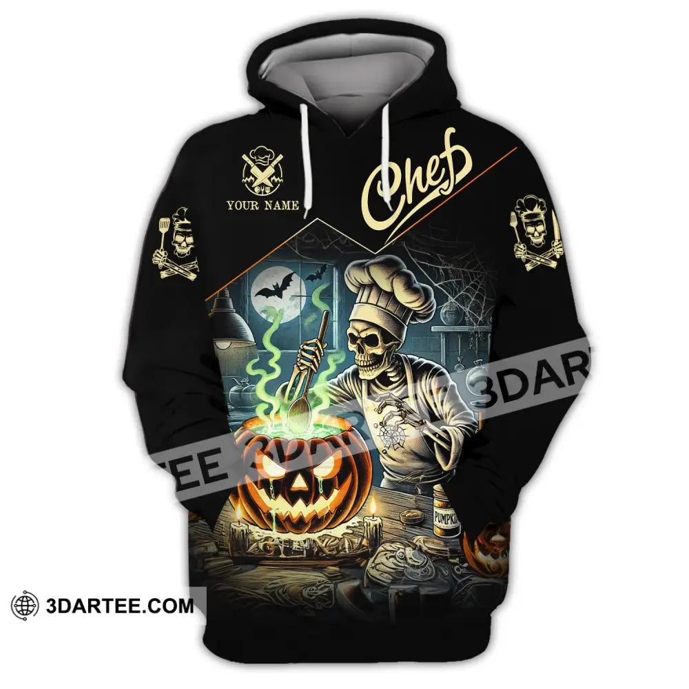 Unisex Shirt - Custom Name Pumpkin Halloween Skull Chef Hoodie / S T-Shirt