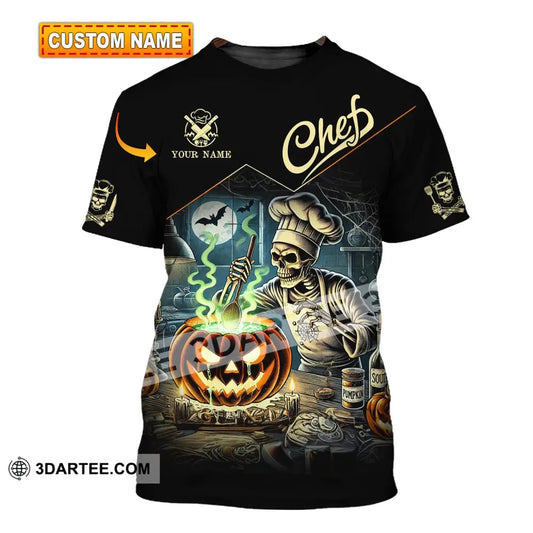 Unisex Shirt - Custom Name Pumpkin Halloween Skull Chef T-Shirt