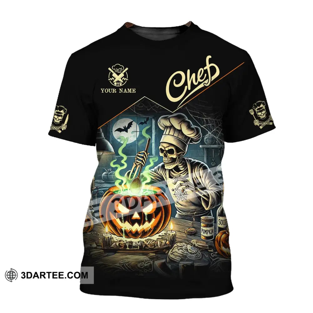 Unisex Shirt - Custom Name Pumpkin Halloween Skull Chef T-Shirt / S T-Shirt