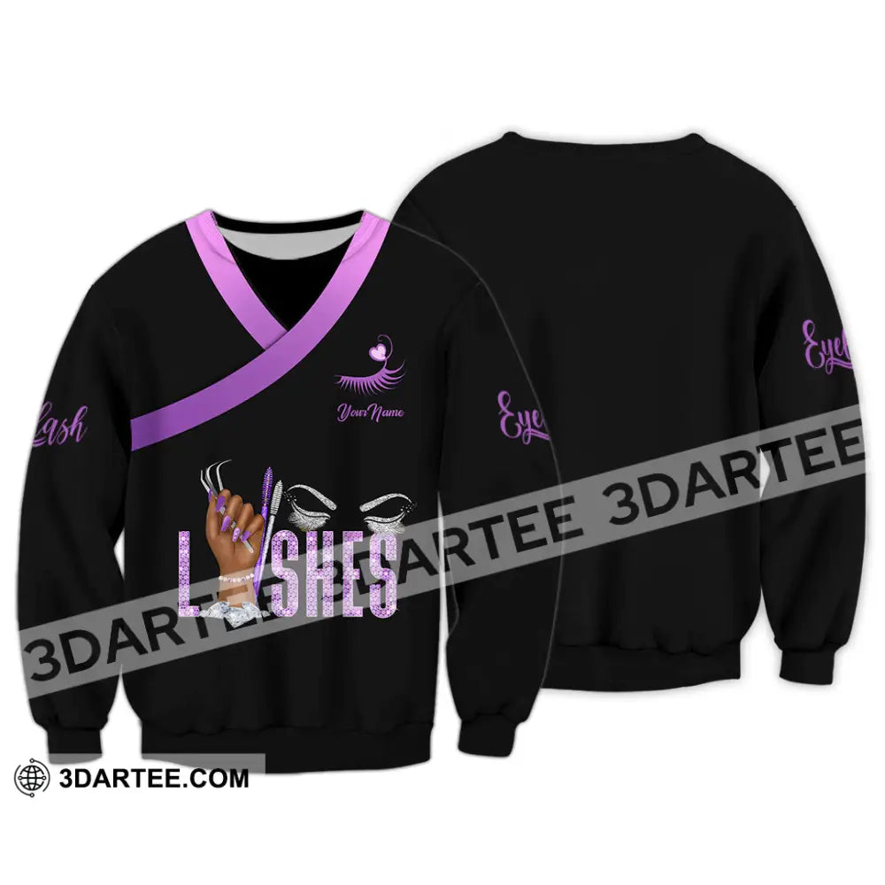 Unisex Shirt - Custom Name Purple Lashes Long Sleeve / S T-Shirt