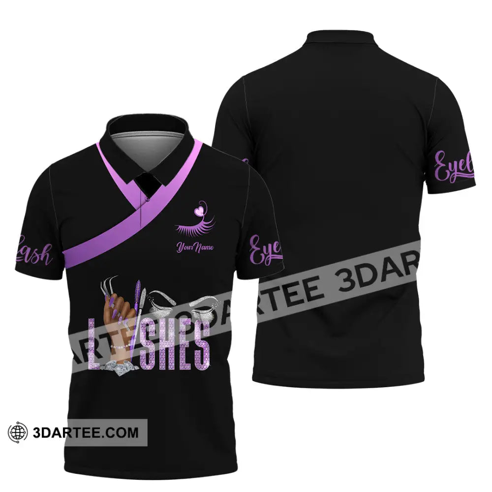 Unisex Shirt - Custom Name Purple Lashes Polo / S T-Shirt