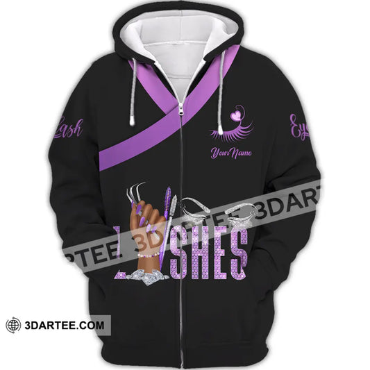 Unisex Shirt - Custom Name Purple Lashes Zipper Hoodie / S T-Shirt